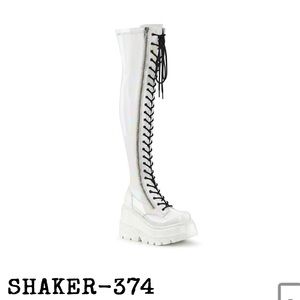 Demonia rainbow holographic white patent over the knee platform boots. Size 9